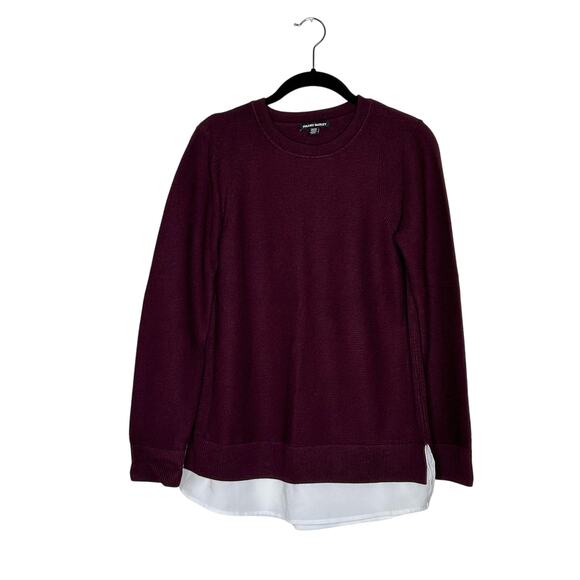 Hilary Radly Crew Neck long Sleeve Sweater With White Layered Hem Maroon Sz M‎ - Picture 3 of 10